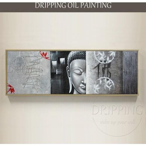 Artist Pure Hand-painted High Quality Modern Portrait Buddha Oil Painting on Canvas Long Size Grey Buddha Figure Oil Painting