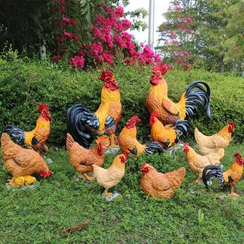 Garden Simulation Chicken Rooster Hen Resin Decoration Courtyard Outdoor Figurines Crafts Park Villa Lawn Sculpture Ornaments