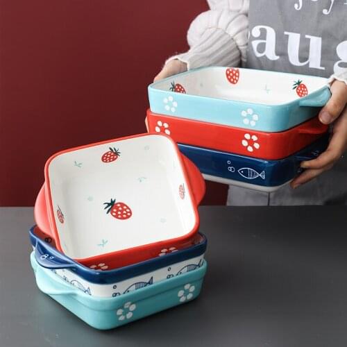 Ceramic Cheese Baked Rice Bowl Creative Binaural Tray Cute Household Snack Bowl Baking Bowl Tableware Microwave Oven