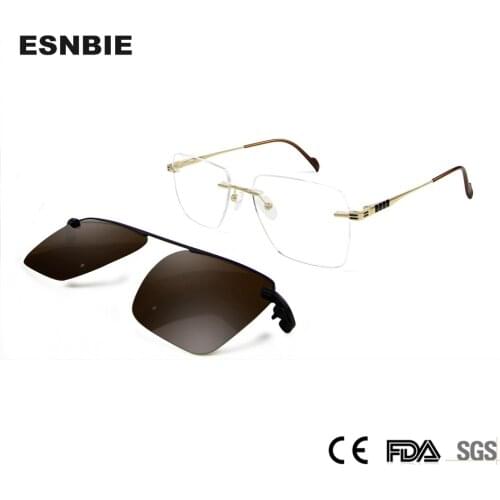 Square Rimless Eyeglasses Frames For Men Prescription Glasses Frame Magnet Clip On Sunglasses Polarized Myopia Optical Eyewear