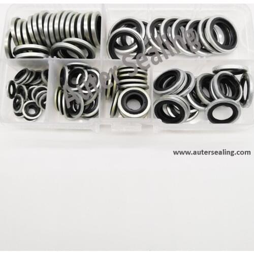 Metric 100 pcs 6 sizes /162pcs 12 sizes / 164pcs 14 sizes Bonded seal kit seals Self Centering rubber bonded washer seal boxes