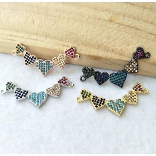 5 Pieces CZ zircon Micro Pave heart Connector,Double Bails Beads Charm,for DIY Bracelets Jewelry Finding CT311