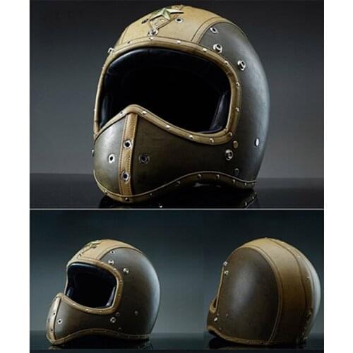 PU Leather Moto Helemt Motocross Capacete Vintage Helmet Full Face Motorcycle Helmet Accessories Red Punk Retro Scooter Helmets
