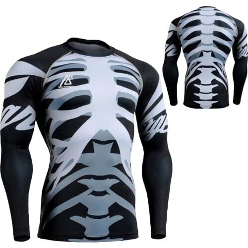 Men`s Long Sleeve Technical 3D Bones Graphic Second Skin Compression Shirts Quick Dry Gym Crossfit Running Fitness Tops Tights