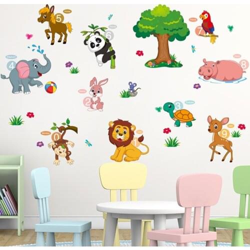 Elephant Lion Panda Horse Wall Stickers DIY Animal Tree Mural Decals for Kids Rooms Baby Bedroom Children Nursery Decoration