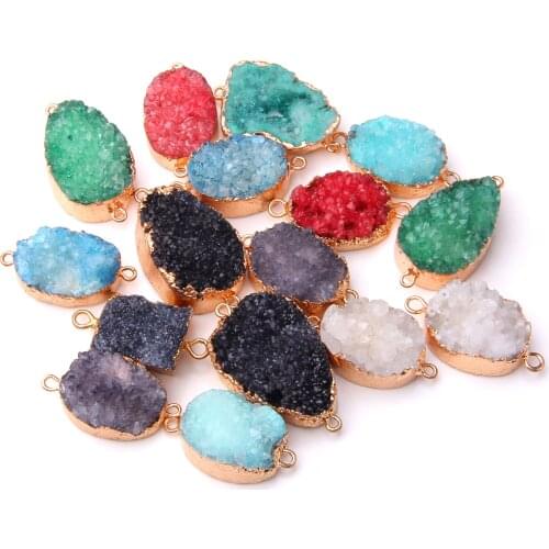 Natural Crystal geode connector pendant agates druzy pendants Natural stone Gem stone connector Pendant necklace pendant jewelry