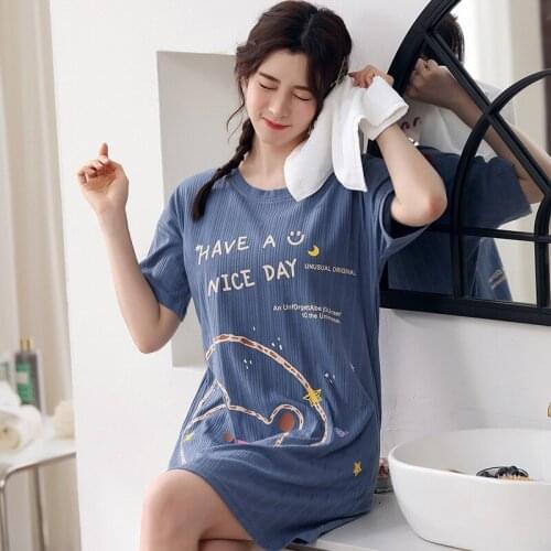 Kawaii Printed Nightgown Cotton Womens Home Clothes 3XL Plus Size Night Dress Women Short Sleeve Cute Cartoons Summer Dresses