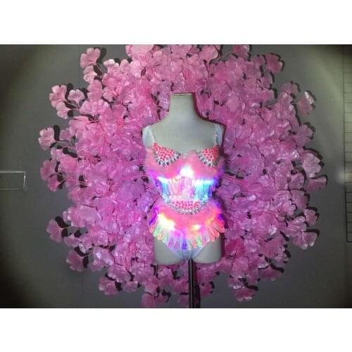 Nightclub bar stage pink white leaf sexy girl led bikini catwalk Gogo Ds model catwalk tour costume show outfits