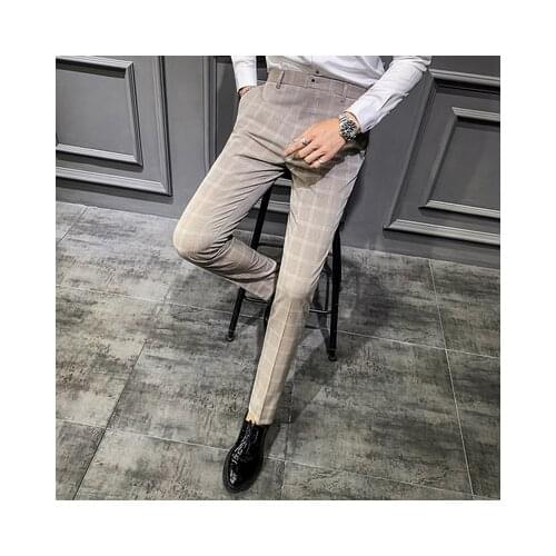 Summer 2020 new business casual pants mens hair stylist Korean version of the wild Slim plaid fashion trousers