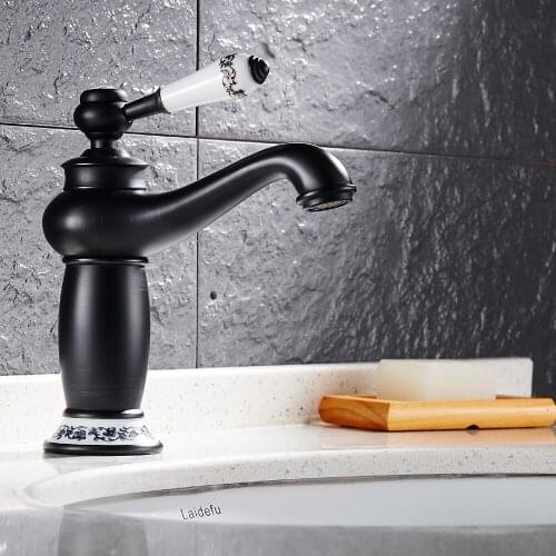 2018 New Arrival Black Basin Mixer Retro Bathroom Sink Faucet Deck Mounted Single Handle with Porcelain B3258