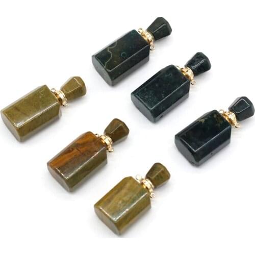 Natural Perfume Bottle Stone Pendant Necklace Crystal Agate Essential Oil Diffuser Stone Charms for Jewelry Making