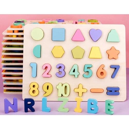 Cognitive Jigsaw Kids Wooden Puzzle Toys Baby Number Letter Cognition Toys Safe Early Educational Learning Montessori Toy