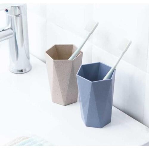 Durable Nordic Eco-friendly PP Wheat Straw Geometric Cup Toothbrush Holder Washing Drinking Home Bathroom Lightweight Tooth Mug