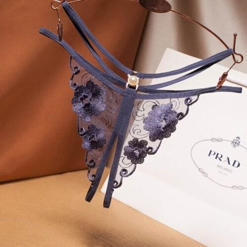Luxury underwear female sexy flower embroidery hollow transparent mesh thong crotch free temptation low waist