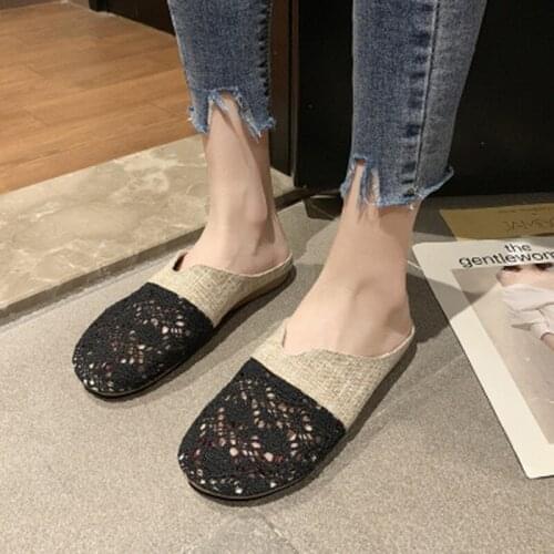 2021 New Woman Canvas Sandals Women Flats Hollow Cut-Outs Summer Shoes Womens Loafers Female Solid Shoe