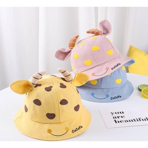 Spring and Autumn Cotton Children 's Bucket Cap Super Cute Horn Sun Visor for Boys and Girls Outdoor Baby Basin Cap 1-3 Years