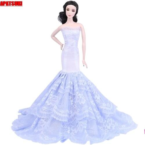 Light Blue Fashion Lace Mermaid Dress for Barbie Doll Clothes Fishtail Outfits Party Gown for Barbie Dresses Kid DIY Toys