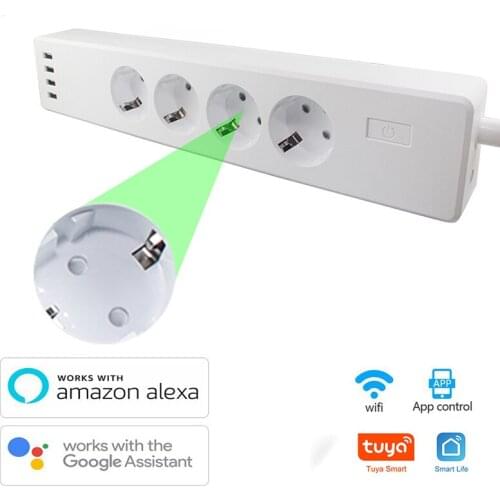 EU Power Strip Plug Smart Socket 1.8m Cable Multiple Electric Extension Socket With 4 USB Port Compatible With Alexa Google Home