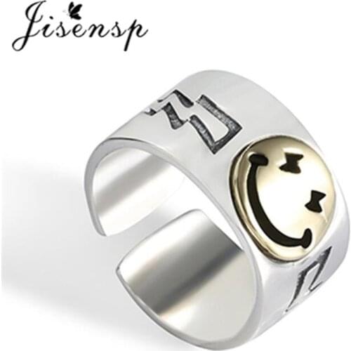 Jisensp Vintage Happy Smiling Face Open Rings for Women Hip Hop Adjustable Cocktail Ring Fashion Jewelry Best Friendship Gift