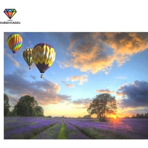 XUEQIXIAOZU 5D Painting Full Round Diamond Hot Air Balloon In Field Picture Cross Stitch Mosaic Picture Rhinestones Embroidery