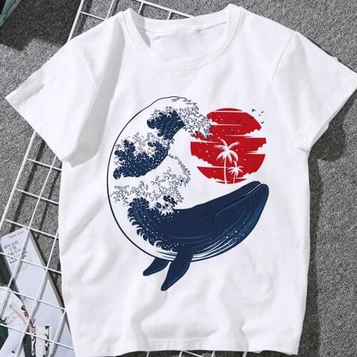 Womens T-shirts Whale waves Print Harajuku Aesthetic T Shirt Japanese style Fashion Oversized Tops Female Tshirt Summer Clothes