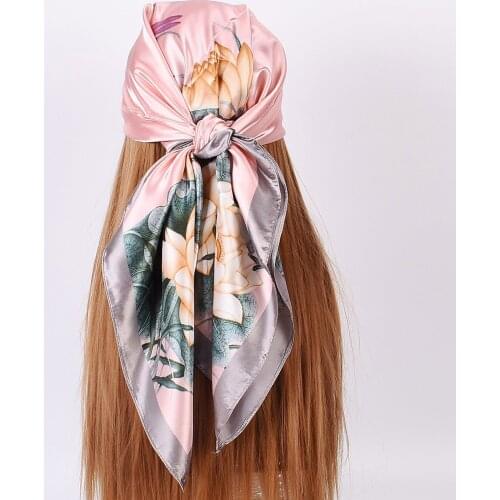 Womens Hijab Scarves For Women Fashion Print Silk Satin Scarf Female uxury Brand Square Shawls Head Scarfs For Ladies 90*90cm
