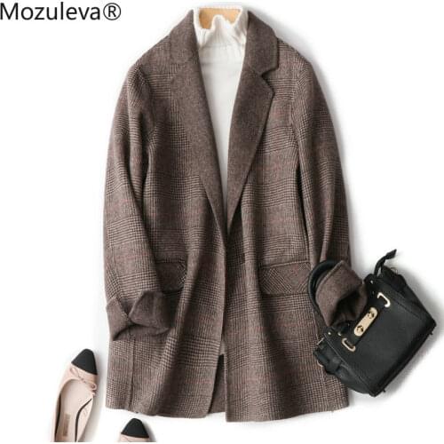 Mozuleva 2021 New High Quality Double Sided Cashmere Coat Casual Soft Style Woolen Womens Coat for Winter 95% Plaid Wool Coat