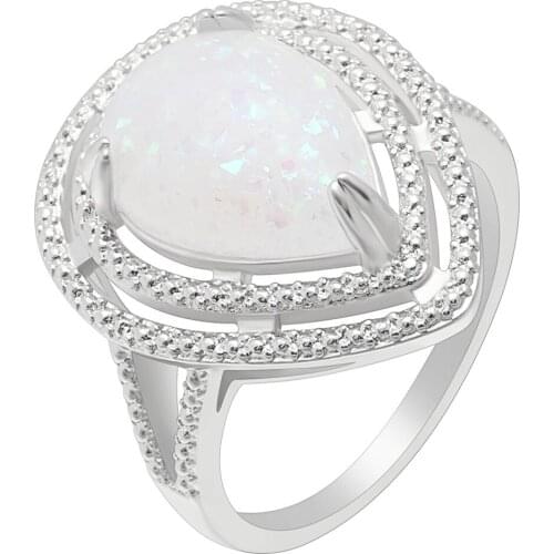 2019 New Fashion Silver Color White Ring For Women Big Water Drop Fire Opal Ring Accessories Wedding Engagement Luxury Jewelry
