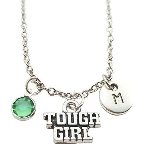 Tough Girl Necklace Birthstone Creative Initial Letter Monogram Fashion Jewelry Women Christmas Gifts Accessories Pendants