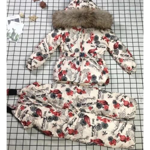 Real raccoon fur 2021 winter jacket child suit jacket+pant twinset boy & girl ski suits children down jacket outerwear parka