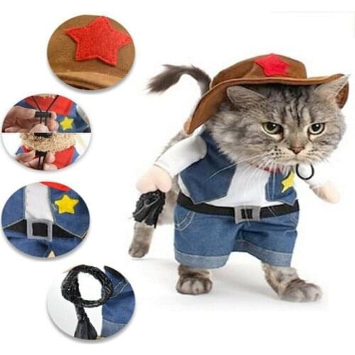 Pet Cat Clothes Puppy Dog Cat Funny Cowboy Costume Winter Warm Plush Cat Coat Fleece Hoodies Sweatshirt Cat Puppy Clothing