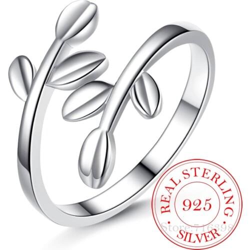 100% 925 Solid Sterling Silver Jewelry Vintage Plant leaves branches Silver Rings for Women Men Fashion Anel De Prata Bijoux