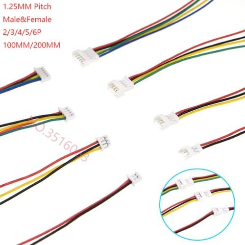 20SET 100MM mini micro JST 1.25 2/3/4/5/6 pin male female plug connector with wire 1.25MM 2pin/3pin/4pin/5pin cable 2p/3p/4p/5p