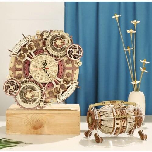 ROBOTIME 3D DIY Wooden Puzzle Ecliptic Wall Clock Assembled Model Calendar Building Block Toys For Friend Birthday Gift