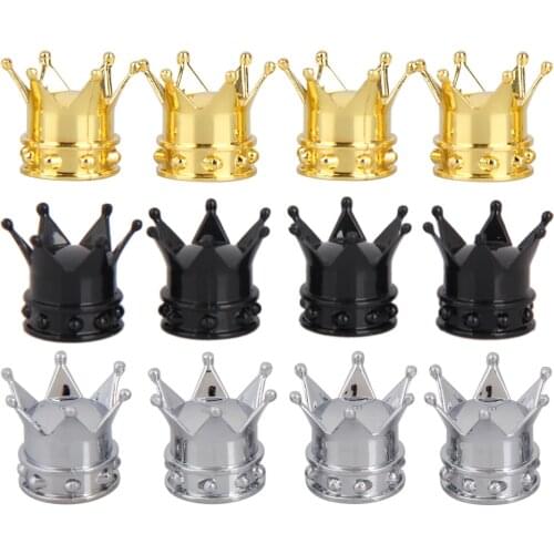 4PCS Universal Car Tire Valve Stem Caps Golden Crown Aluminum Theftproof Valve Caps Car Wheel Tires Valves Tyre Stem Air Caps