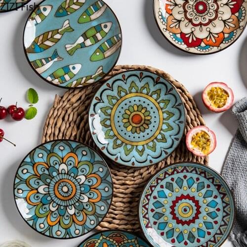 6 inches Hand Painted Round Ceramic Tableware Korean Style Dessert Plate Steak Salad Snack Cake Plates Tableware
