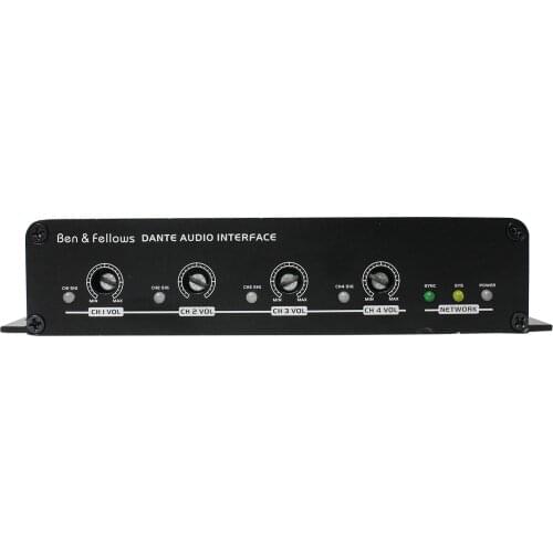Dante Audio Processor IP Network Mini 4 In 4 Out Converter,Transmitter with Volume Adjustment,Supports POE or 12VDC Power Supply
