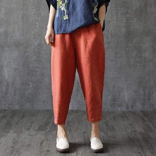 Summer Fashion Cotton Linen Solid Harem Pants Women Casaul High Waist Ankle-Length Loose Trousers Femme Plus Size Streetwear