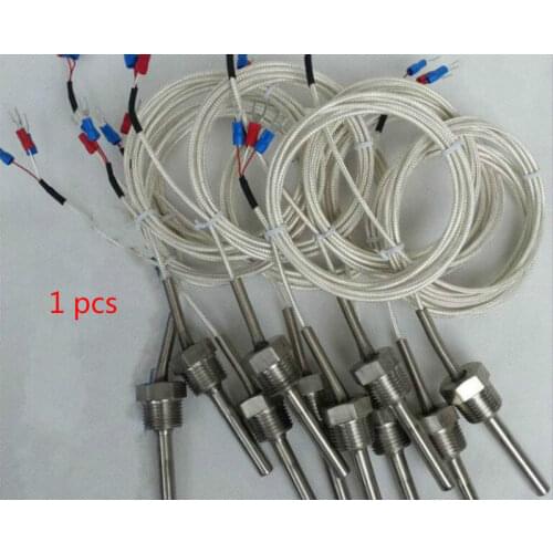 PT100 Thermowell Temperature sensor PT100 platinum RTD temperature probe ZG 3/8 1/4 1/2 Thread 3 wires Tube length 50-400MM