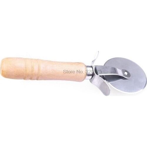 By dhl 200pcs Stainless Steel Pizza Cutter With Wooden Handle Pizza Knife Cutter Pastry Pasta Dough Crimper Round Hob
