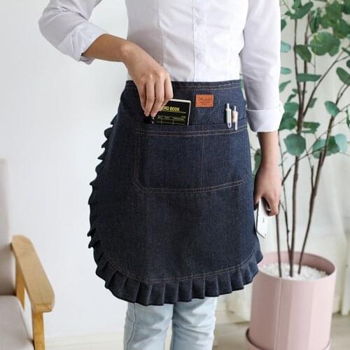 Half-length Apron Home Daily Use Kitchen Denim Adjustable Barista Restaurant Waiter Working Waist