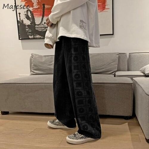 Jeans Men High Street Black Straight Loose Man Chic Ins Patchwork Design Fashion Handsome Distressed Trousers All-match Leisure