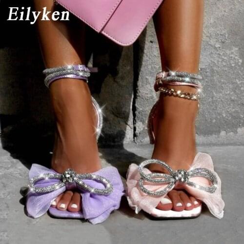 Eilyken Purple Butterfly-knot Women Gladiator Sandals shoes Sexy high heels Sandals Summer Pumps Buckles Party Dress shoes