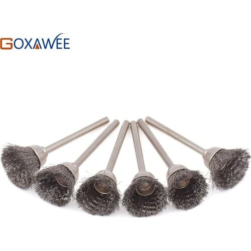 GOXAWEE 50pcs Rotary Tools Polishing Brush 3.0mm Mounted Steel Brass Wire Polishing Wheels Abrasive Tools for Electric Engraver