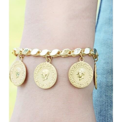 Islamic Muslim Fashion Women Charm Jewelry Coin Bracelet Turkey Arab Middle East Party Wedding Gift