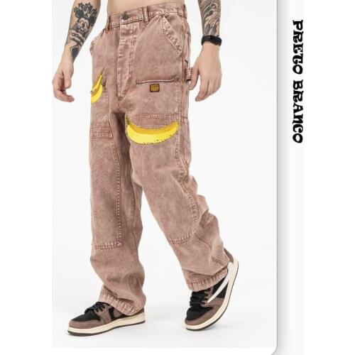 PRETO BRANCO Mens Clothing | 2021 Autumn and Winter New Japanese Tide Brand Banana Embroidery Loose Multi-pocket Overalls