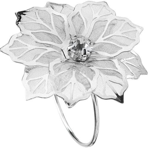 LBER 12 Pcs 3D Floral Metal Napkin Rings Holder Dinner Wedding Towel Ring for Table Decorations, Wedding, Dinner,Party, DIY Deco