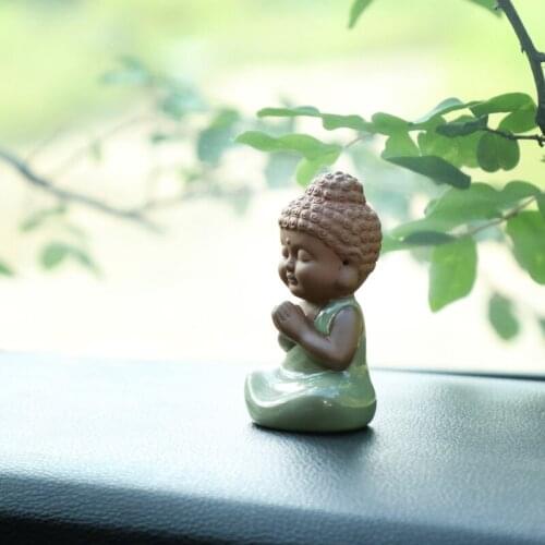 Small buddha statue crackle glaze porcelain tea pet geyao craft Chinese creative ornament home decoration tea play on sales
