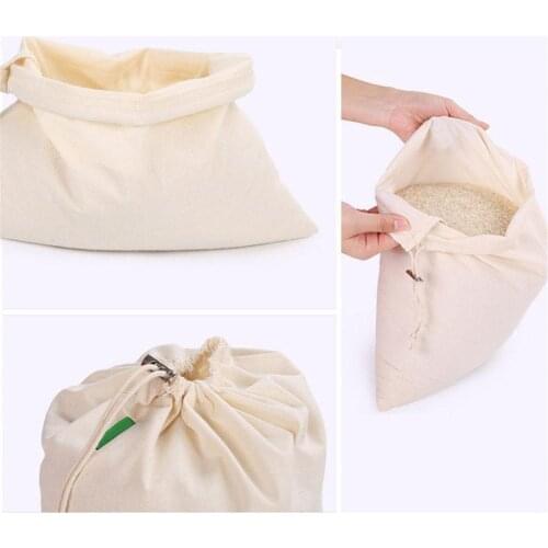 Reusable Bulk Bin Cotton Drawstring Bag Metal Buckle Multi-Purpose Fruit Vegetable Rice Bread Shopping Bag