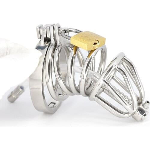 Spiked Ring Stainless Steel Cock Cage Male Chastity Device with Catheter Penis Lock Cock Ring Chastity Belt Sex Toys for Men